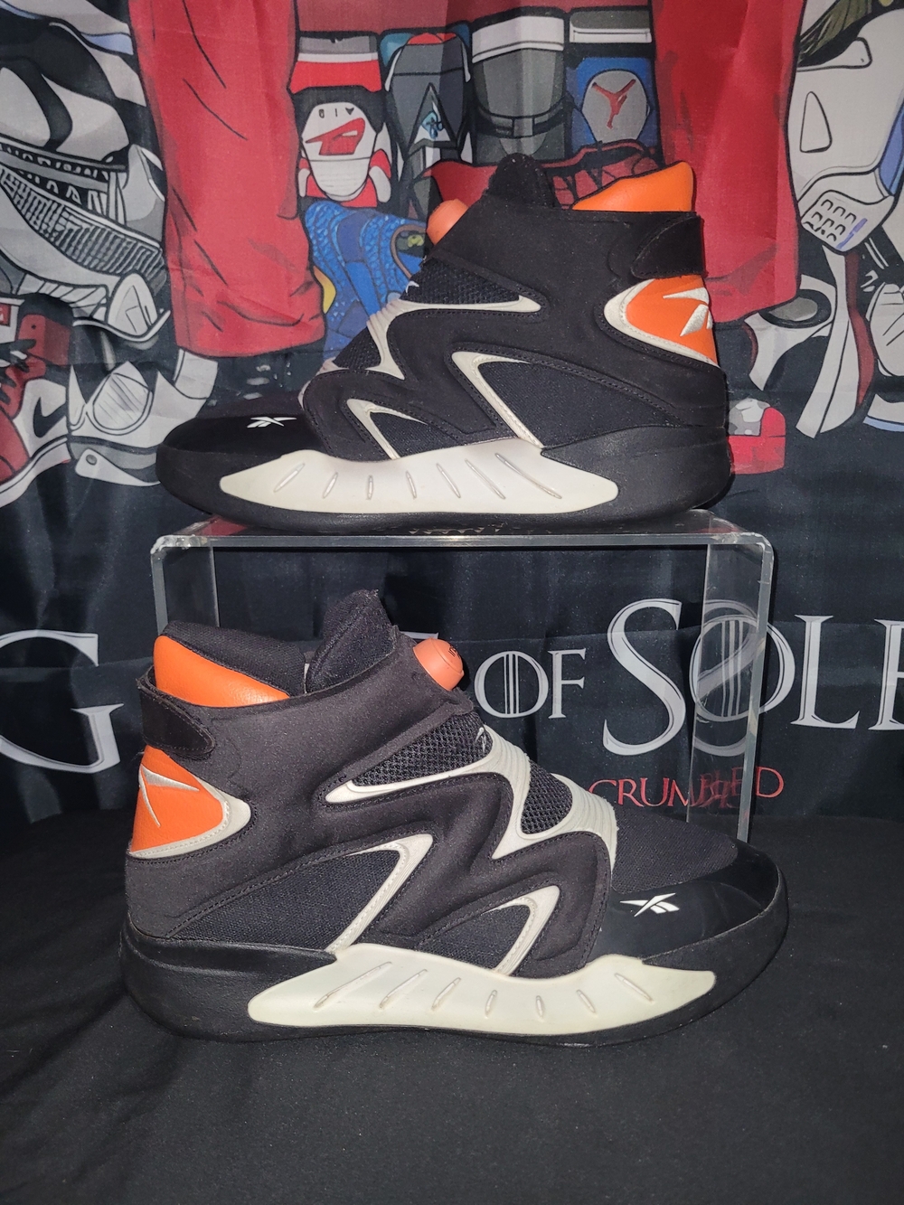 Reebok Insta Pump Black and Orange High-Top Sneakers Fury Zone